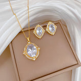 Gold-Plated Oval Zircon Jewelry Set (Necklace & Earrings)