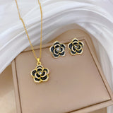 Gold-Plated Black Rose Zircon Jewelry Set (Necklace & Earrings)