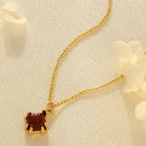 Titanium Steel Red Rectangular Gem Necklace