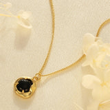 Titanium Steel Black Round Gem Necklace