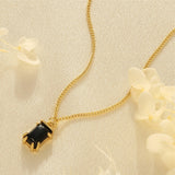 Titanium Steel Black Rectangular Gem Necklace