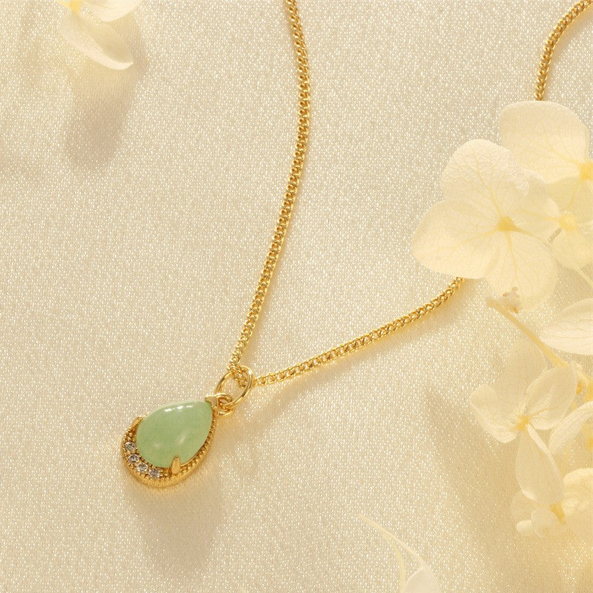 Titanium Steel Teardrop Gem & Zircon Necklace