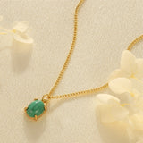 Titanium Steel Green Oval Gem Necklace