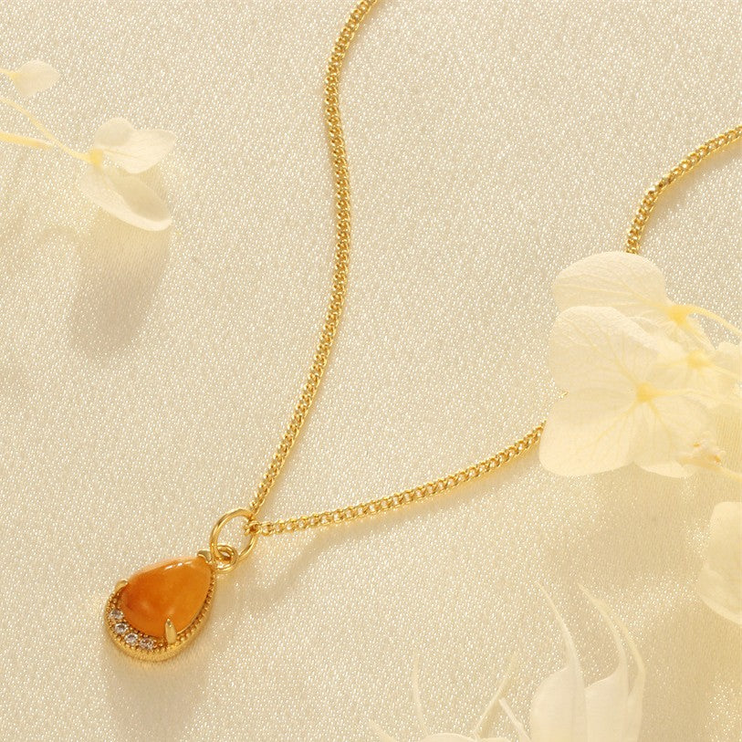 Titanium Steel Teardrop Gem & Zircon Necklace