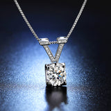 Silver Chain Simulated D-Color Moissanite V-Shape Square Pendant Necklace