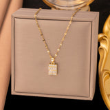 Titanium Steel Rectangular Zircon Necklace