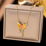 Titanium Steel Enamel Butterfly Necklace