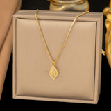 Titanium Steel Leaf Zircon Necklace