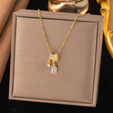 Titanium Steel Rectangular Gem & Star Necklace