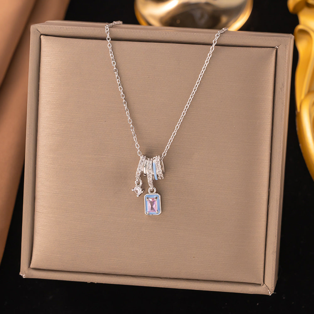 Titanium Steel Rectangular Gem & Star Necklace