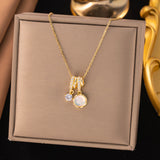 Titanium Steel Mother-of-Pearl & Zircon Necklace