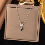 Titanium Steel Black Clover & Zircon Necklace