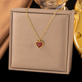 Stainless Steel Red Agate Heart Necklace