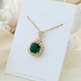 Titanium Steel Square Gem & Zircon Necklace