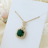 Titanium Steel Square Gem & Zircon Necklace