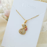 Titanium Steel Fortune Pouch Diamond-Accented Clavicle Necklace