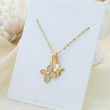 Titanium Steel Double Four-Leaf Clover Diamond-Accented Clavicle Necklace