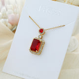 Titanium Steel Ruby Rectangular Pendant Diamond-Accented Clavicle Necklace