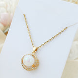 Titanium Steel Pearl & Zircon Necklace