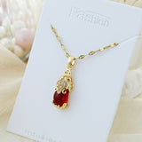 Titanium Steel Ruby Teardrop Pendant Diamond-Accented Clavicle Necklace