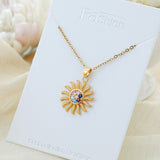 Titanium Steel Multi-Gem Sun Pendant Clavicle Necklace