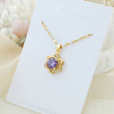 Titanium Steel Amethyst Hexagram Pendant Diamond-Accented Clavicle Necklace