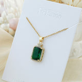 Titanium Steel Emerald Rectangular Pendant Diamond-Accented Clavicle Necklace