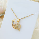 Titanium Steel Snail Zircon & Shell Necklace