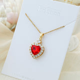Titanium Steel Red Heart Gemstone Diamond-Accented Clavicle Necklace