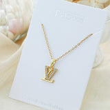 Titanium Steel Diamond-Accented Letter L Clavicle Necklace