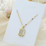 Titanium Steel Diamond-Accented Rectangular Pendant Clavicle Necklace