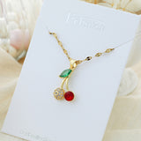 Titanium Steel Cherry-Shaped Gemstone-Accented Clavicle Necklace