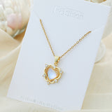 Titanium Steel Moonstone Heart Pendant Diamond-Accented Clavicle Necklace