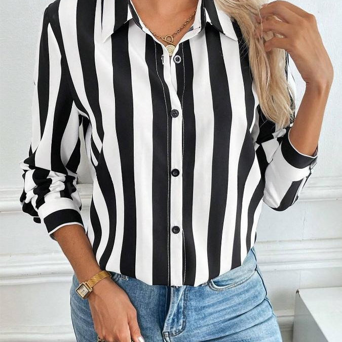 Vertical Stripe Button-Up Shirt