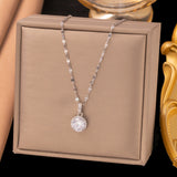 Titanium Steel Halo Solitaire Pendant Necklace