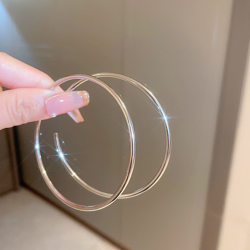 Shiny Oversized Hoop Earrings (Gold & Silver, Silver Needles)