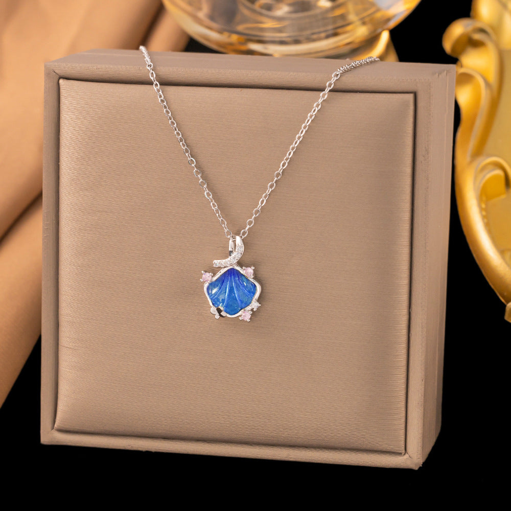 Titanium Steel Iridescent Shell Pendant Necklace