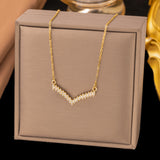 Titanium Steel V-Shaped Pave Necklace