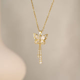 Titanium Steel Butterfly Tassel Pendant Necklace