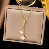 Titanium Steel Four-Leaf Clover Tassel Necklace