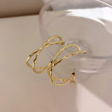Gold Textured Cross Hoop Earrings (Silver Needles)