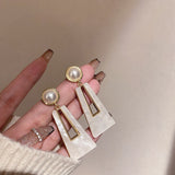 Geometric Acrylic Drop Earrings (Black & White, Silver Needles)