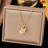 Titanium Steel Bow & Pearl Pendant Necklace