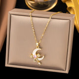 Titanium Steel Moon & Bow Pendant Necklace