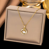 Titanium Steel Circular Mother-of-Pearl Pendant Necklace