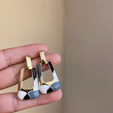 Color - Block Geometric Drop Earrings (Silver Needles, Multi - Colors)