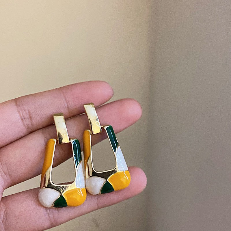 Color - Block Geometric Drop Earrings (Silver Needles, Multi - Colors)