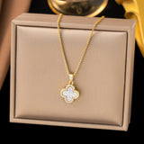 Titanium Steel Mother-of-Pearl Clover Pendant Necklace