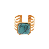 Turquoise Square Open Ring (18K Gold Plated, Stainless Steel)