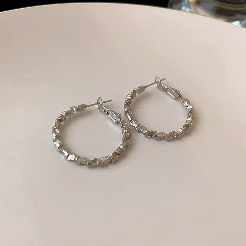 Cube Beaded Hoop Earrings (Gold & Silver, Silver Needles)